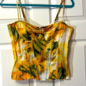 Satin bustier top, pretty little things. Yellow and greens. Adjustable straps, 8